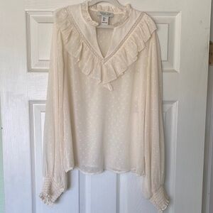 Ivory Swiss Dot Ruffle Blouse